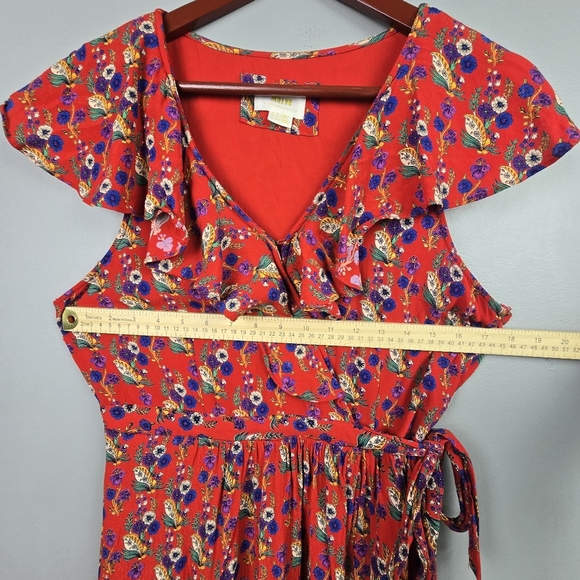 MAEVE BY ANTHROPOLOGIE Rosalia‎ Wrap Dress Ruffled Floral Red Womens Size 12 - Picture 13 of 16